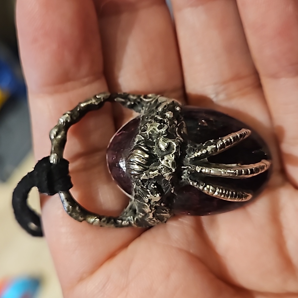 Deep purple labrodite electroformed silver claw talisman handmade by Oddwitch